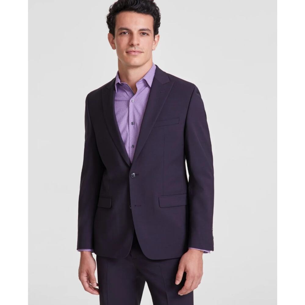 Bar III Men's Burgundy Wool-Blend Slim Wrinkle-Resistant Suit Jacket Size 36S
